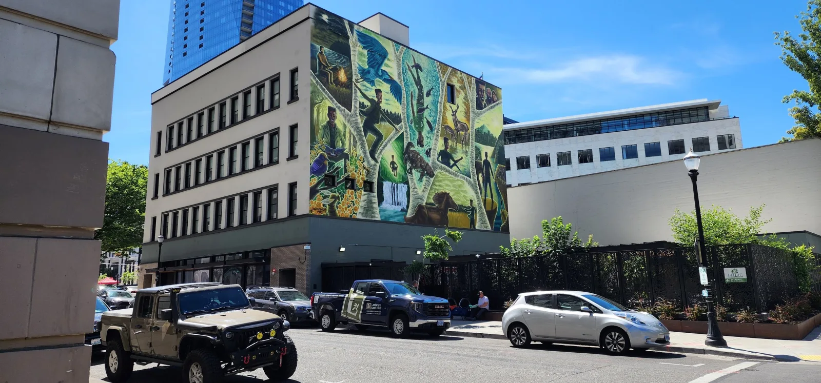 The renovated Behavioral Health Resource Center and its mural from across the street