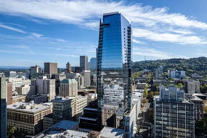 Ritz-Carlton Portland tower above the downtown skyline