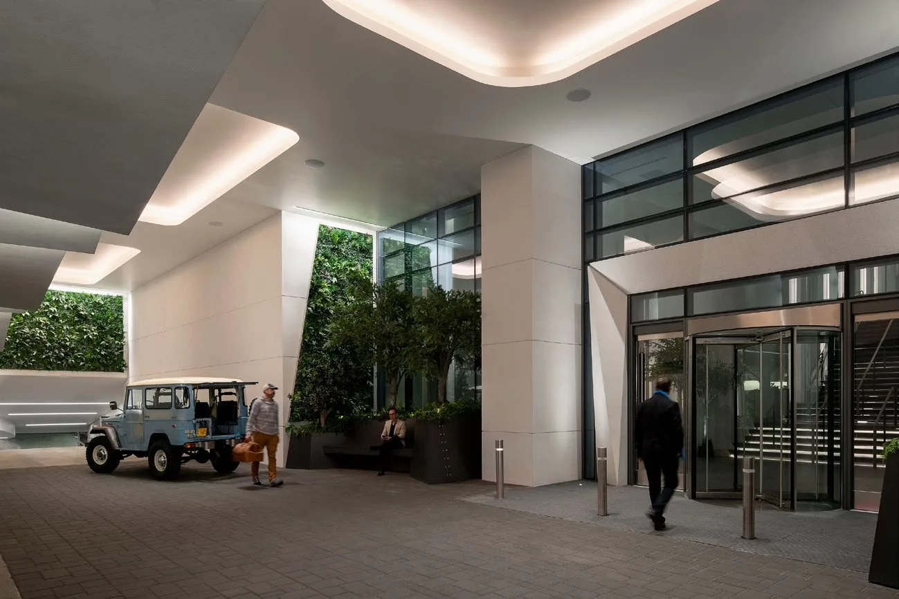 Ritz-Carlton Portland entrance lobby with a green wall